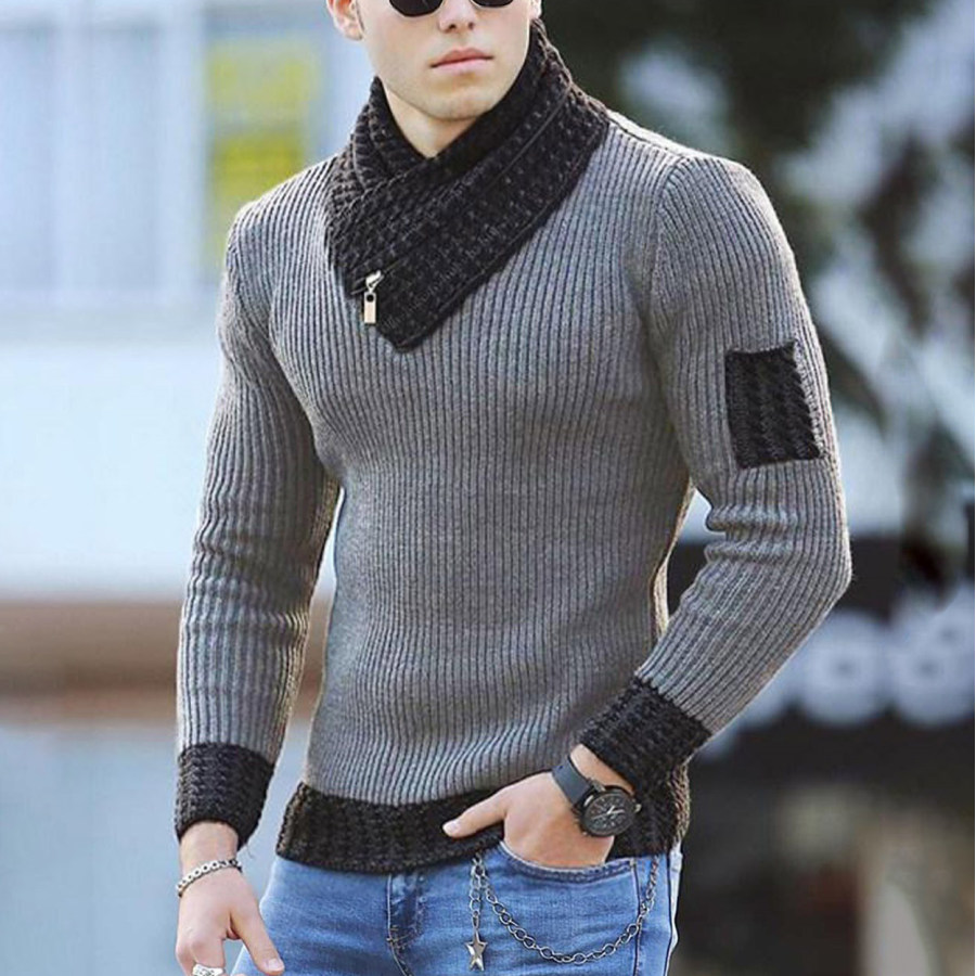 

Men's Casual Scarf Collar Knit Long Sleeve Sweater