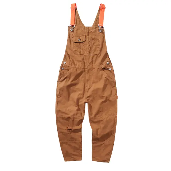 Overalls Men's Net Red Loose Straight One-piece Overalls Trend All-match Ripped Retro Casual Jeans Trend - Keymimi.com 