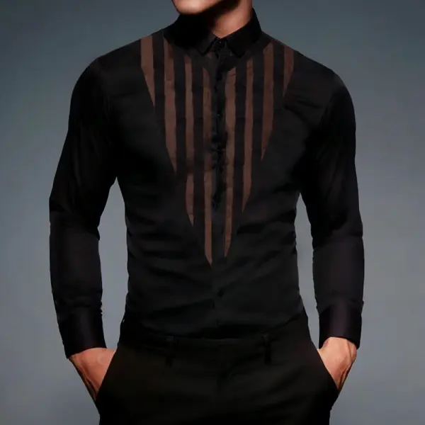 Men's Deep V Stripe Mesh Sexy Shirt - Keymimi.com 