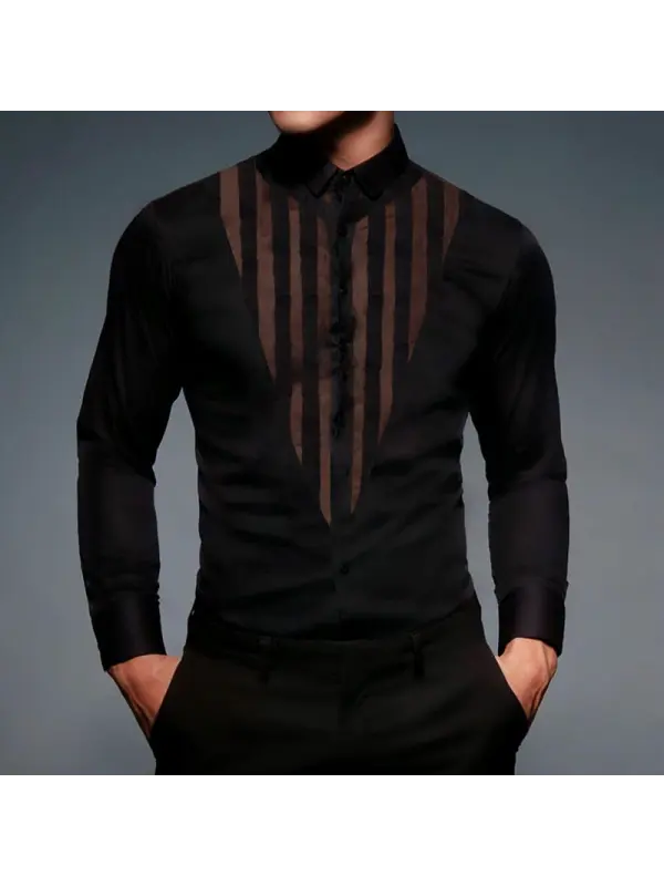 Men's Deep V Stripe Mesh Sexy Shirt - Shopyiyistories.com 