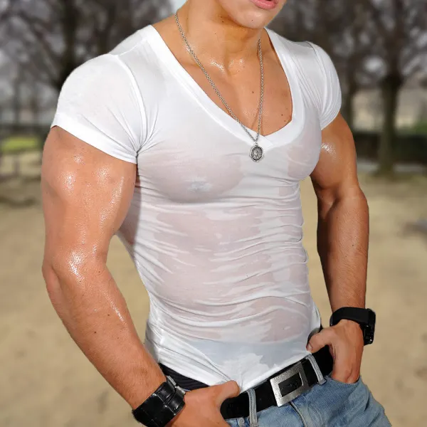 Slim Fit V-neck Casual Sports Short-sleeved T-shirt - Jumbochic.com 
