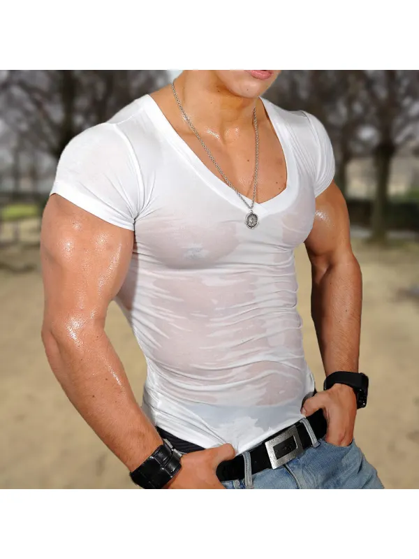 Slim Fit V-neck Casual Sports Short-sleeved T-shirt - Timetomy.com 