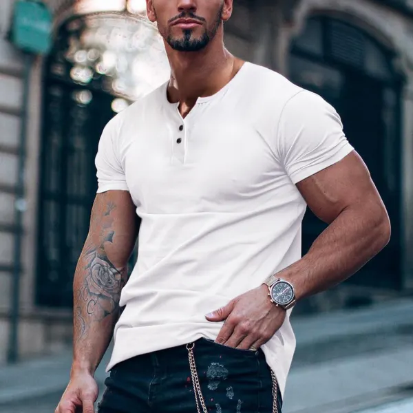 Men's Casual Basic V-Neck Cotton Short Sleeve T-Shirt - Mobilittle.com 