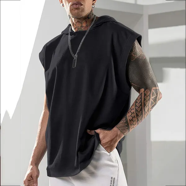 Camicia Fitness Sportiva Senza Maniche Con Cappuccio Sciolto - Faciway.com 