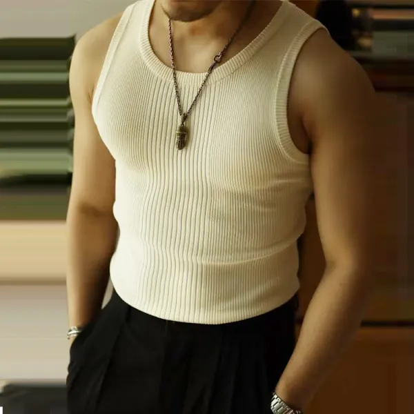 Men's Summer Retro Sports Outerwear Solid Color Knitted Vest - Menilyshop.com 