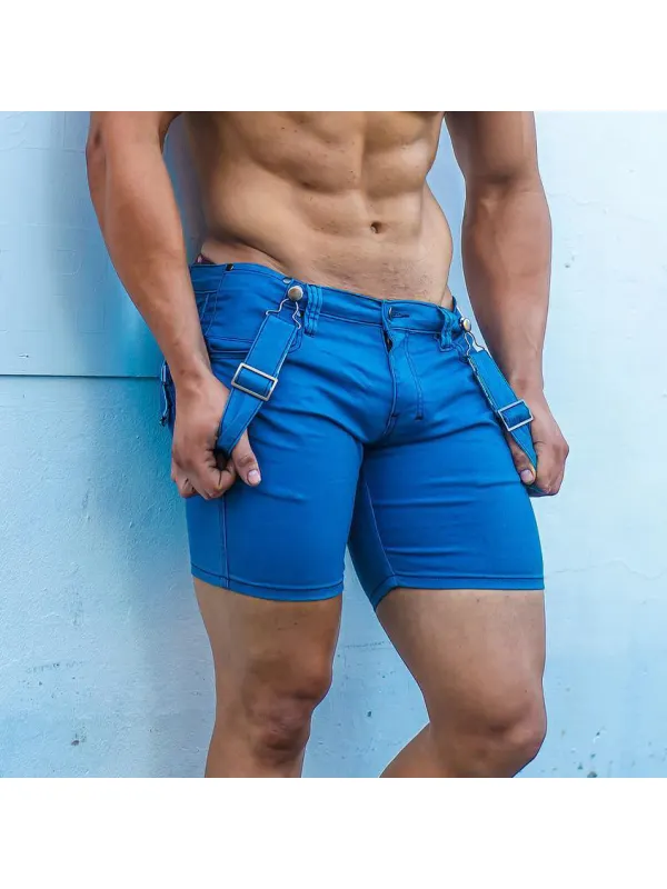 Relaxed Solid Fit Shorts (Removable Suspenders) - Machoup.com 