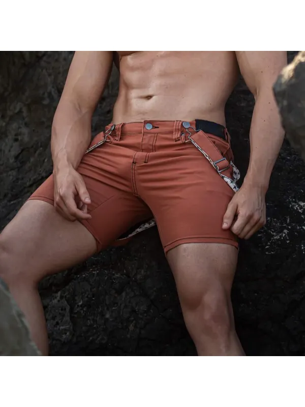 Relaxed Solid Fit Shorts (Removable Suspenders) - Viewbena.com 