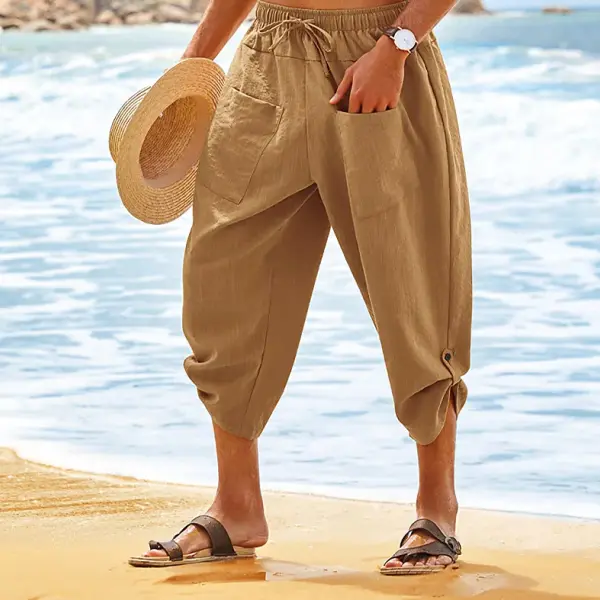 Men's Linen Shorts Beach Shorts Capri Pants - Keymimi.com 