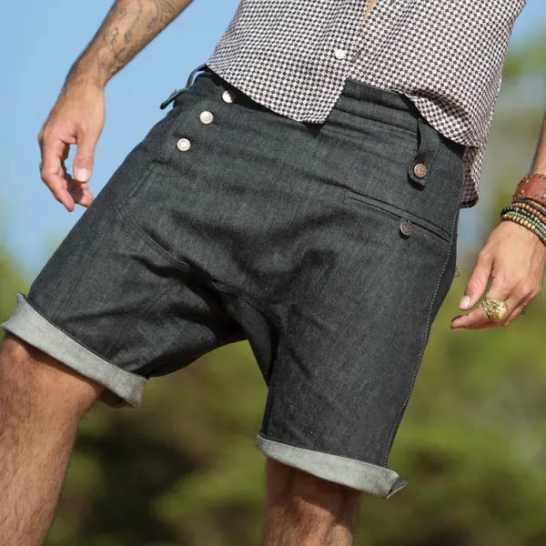 Men's Denim Button Down Shorts - Dozenlive.com 