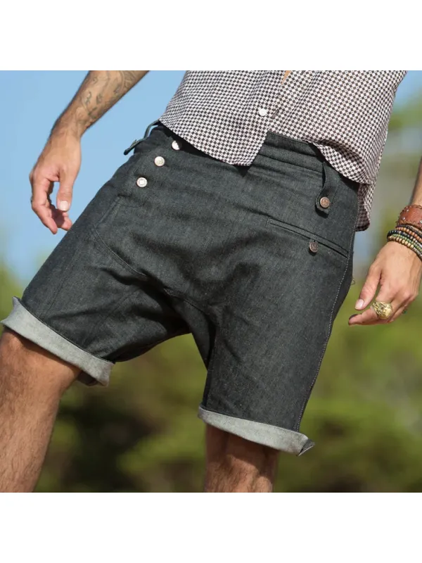 Men's Denim Button Down Shorts - Machoup.com 