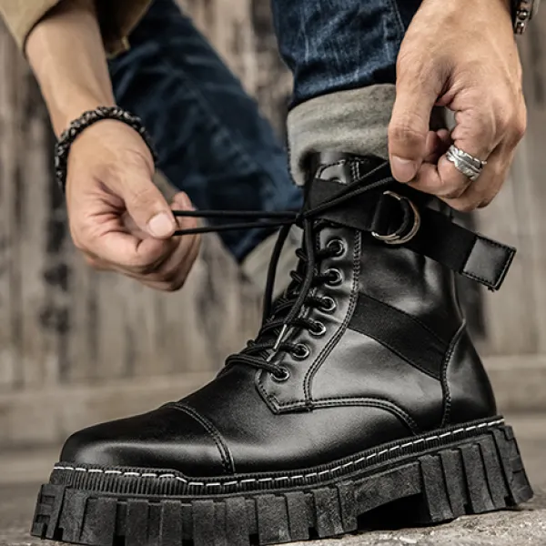 High-top Dark Functional Leather Boots - Keymimi.com 