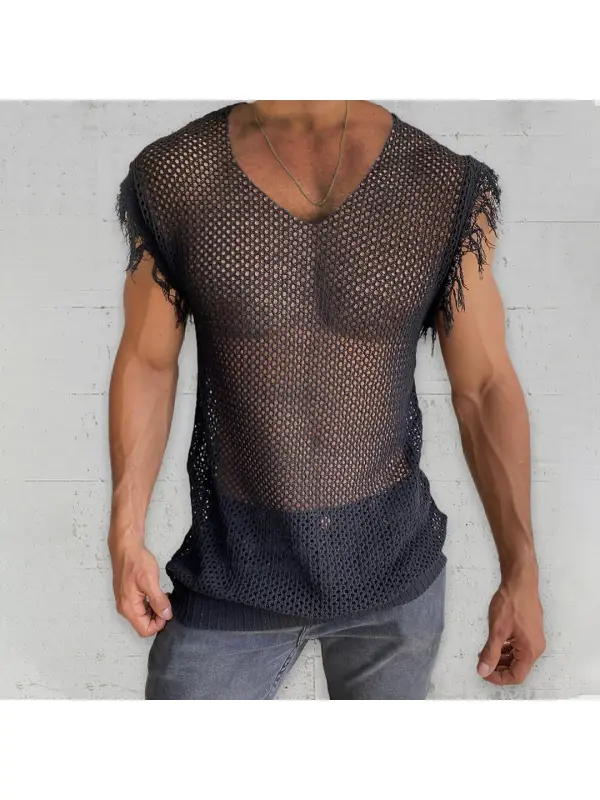 Men's Sheer Mesh Scoop Neck Sleeveless Top - Ootdmw.com 