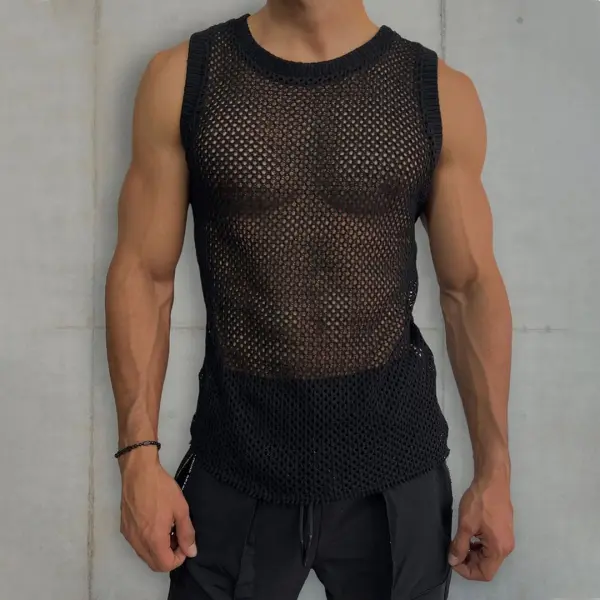 Men's Sheer Mesh Sheer Sleeveless Top - Jumbochic.com 