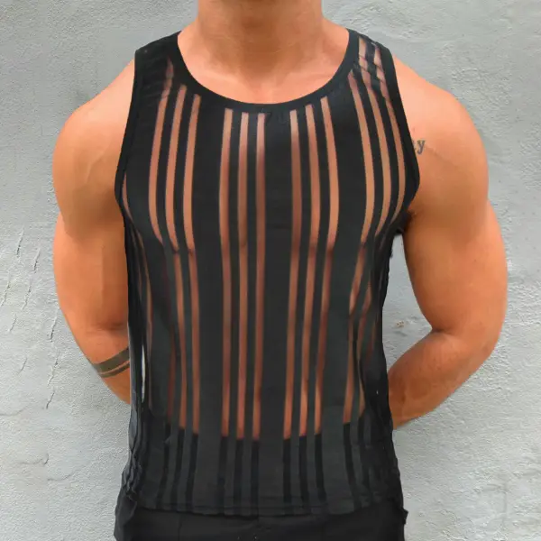 Men's Vertical Mesh See-through Vest - Jumbochic.com 