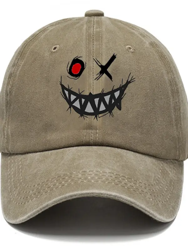 Washed Cotton Sun Hat Vintage Smiley Outdoor Casual Cap Khaki Navy Black Gray Grass Green - Pragmaace.com 