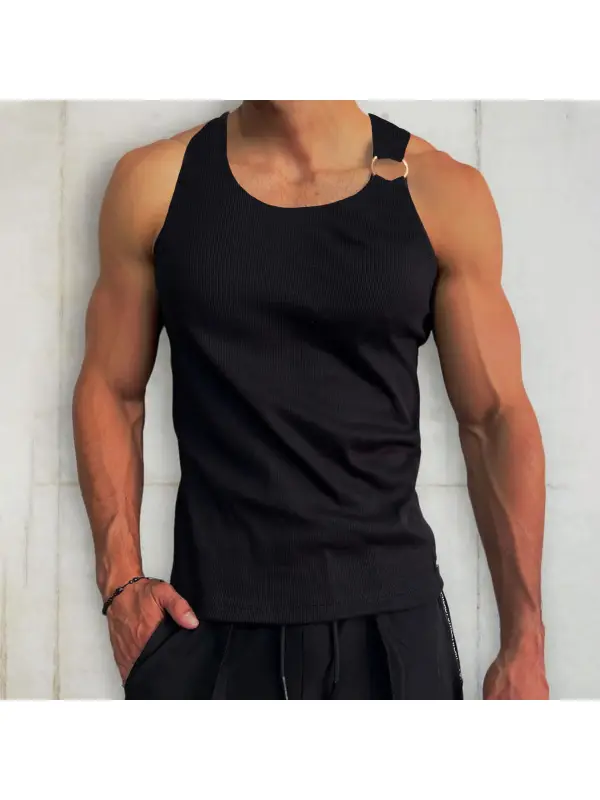 Men's Plain Asymmetric Sleeveless Top - Ootdmw.com 