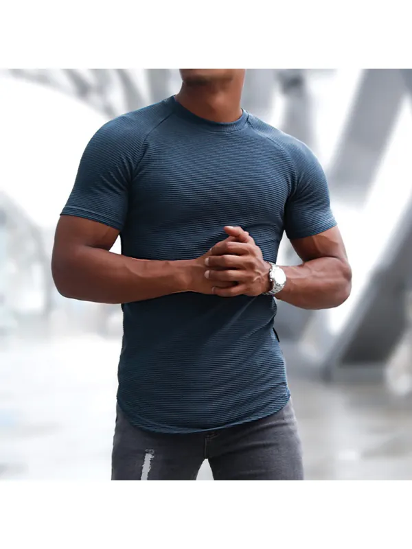 Men's Sports Short-sleeved Fitness Training T-shirt Running Top Casual Slim Round Neck Solid Color Cotton Bottoming Shir - Anrider.com 