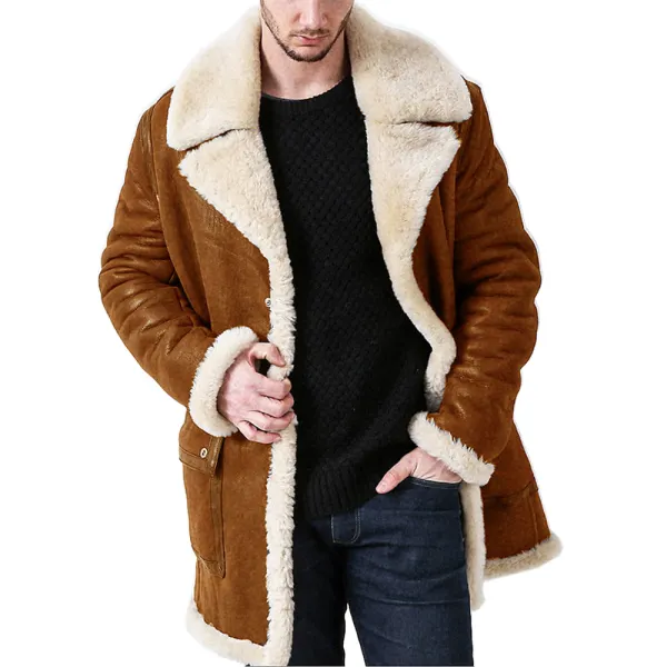 Men's Thickened Fleece Warm Faux Leather Fleece Lapel Coat - Keymimi.com 