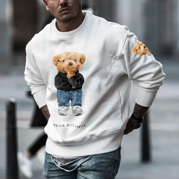 Oversized Men's Cute Bear Print Sweatshirt - Keymimi.com 