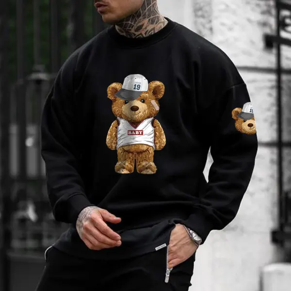 Oversized Cute Bear Print Men's Sweatshirt - Keymimi.com 