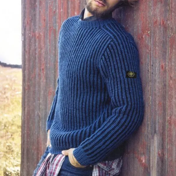 Men's Solid Color Fashion Casual Round Neck Pullover Sweater - Keymimi.com 