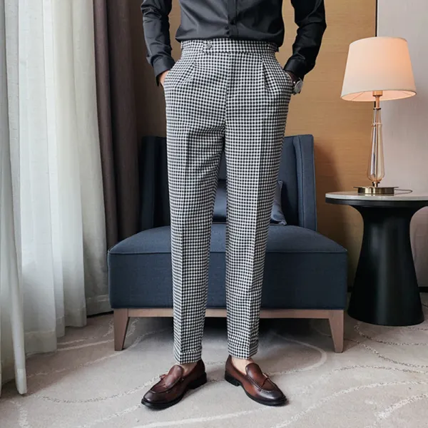 Men Vintage Casual Business Plaid Pants - Menilyshop.com 