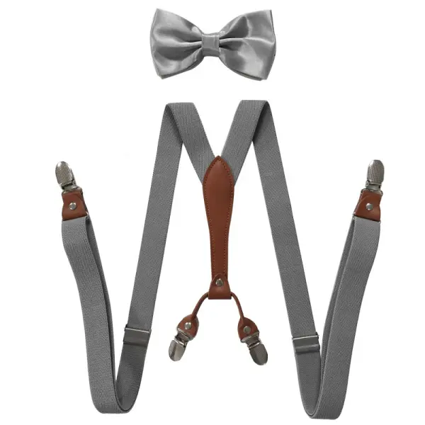 Suspenders Bow Set Y-Back Clip 1920s Roaring 20s Elastic Wide Suspenders - Keymimi.com 