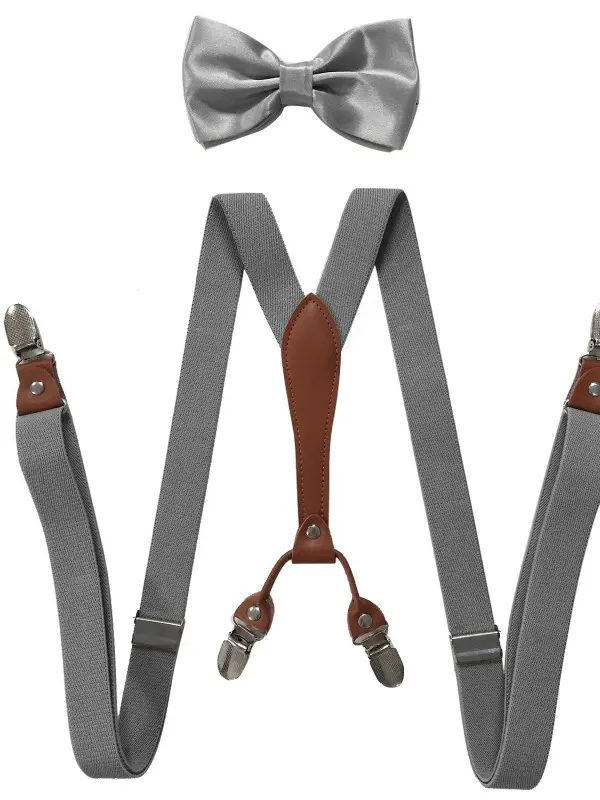 Suspenders Bow Set Y-Back Clip 1920s Roaring 20s Elastic Wide Suspenders - Wantbright.com 