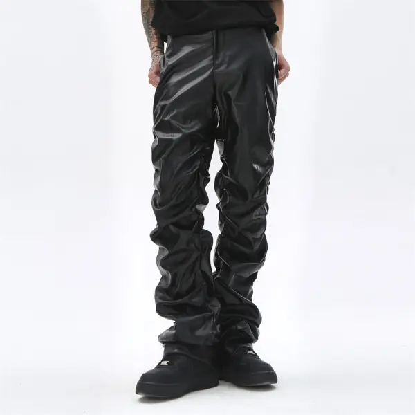 Pleated PU Leather Pants - Keymimi.com 