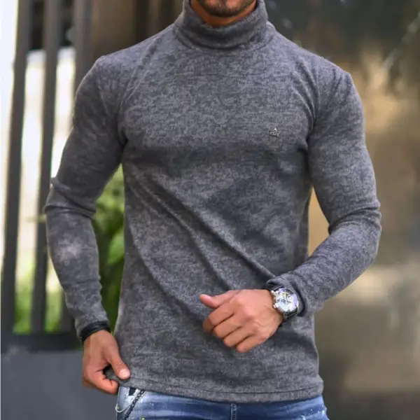 Men's Basic Slim Stand Collar Simple Warm Long Sleeve T-Shirt - Keymimi.com 