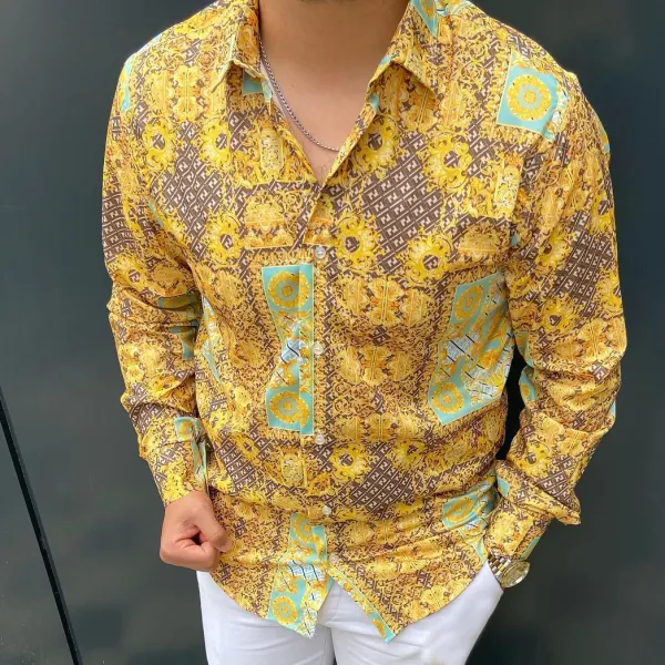 Premium Graphic Print Palazzo Long Sleeve Shirt - Jumbochic.com 