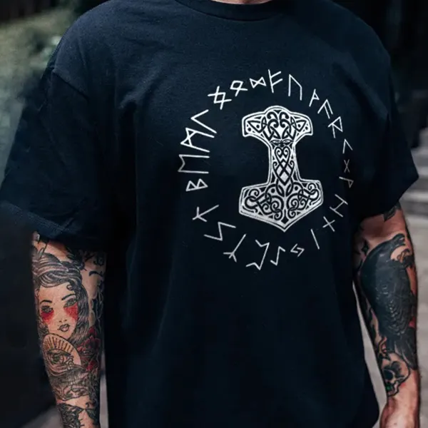 Viking Hammer Printed Graphic T-shirt - Jumbochic.com 