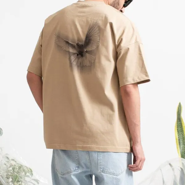 Men's Vintage Pigeon Print Casual T-Shirt - Jumbochic.com 