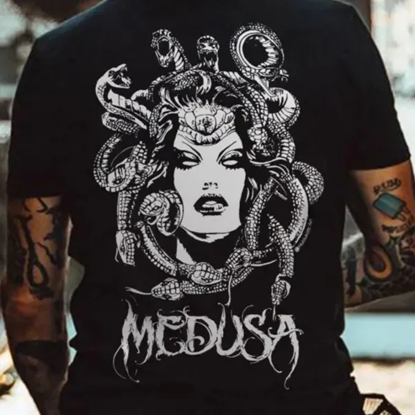 Medusa Print Graphic T-shirt - Jumbochic.com 