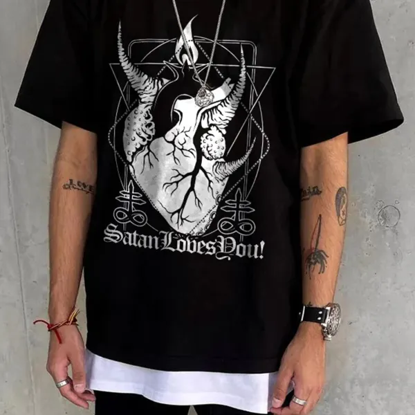 Satan Heart Print Graphic T-Shirt - Jumbochic.com 