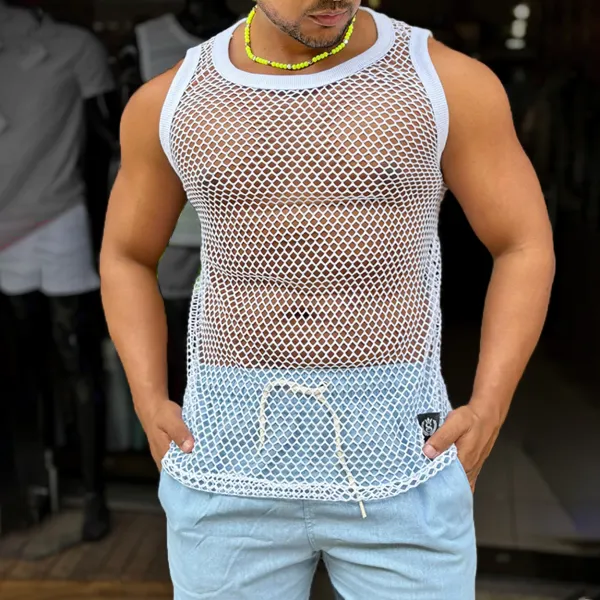 Men's Mesh See-through Sleeveless Top - Mobilittle.com 