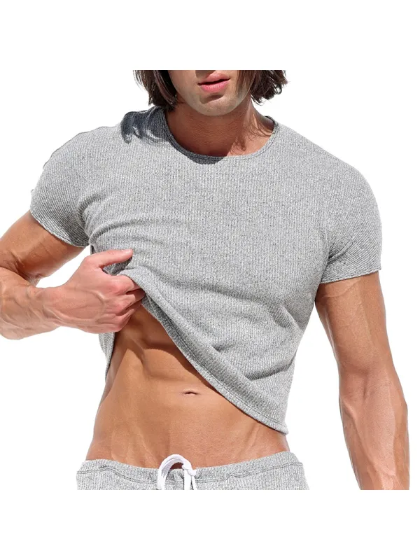Men's Solid Color Short Round Neck T-shirt - Timetomy.com 
