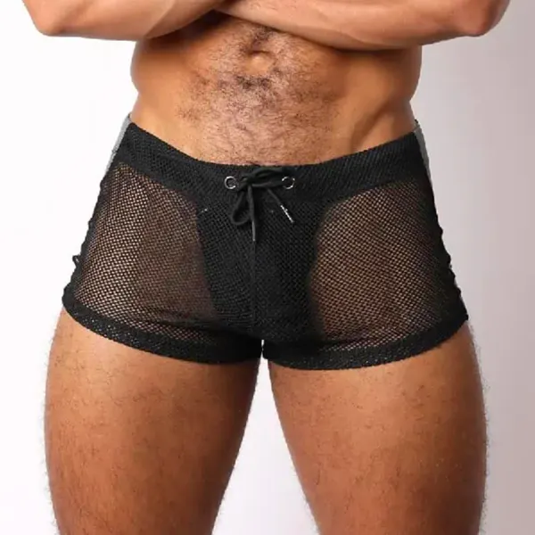Men's Mesh See-through Waist Cord Mini Shorts - Spiretime.com 