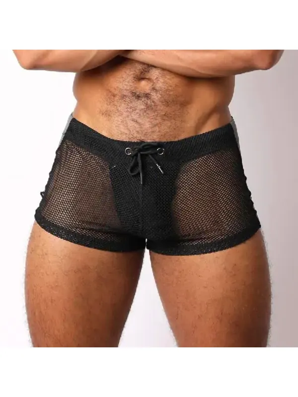 Men's Mesh See-through Waist Cord Mini Shorts - Spiretime.com 