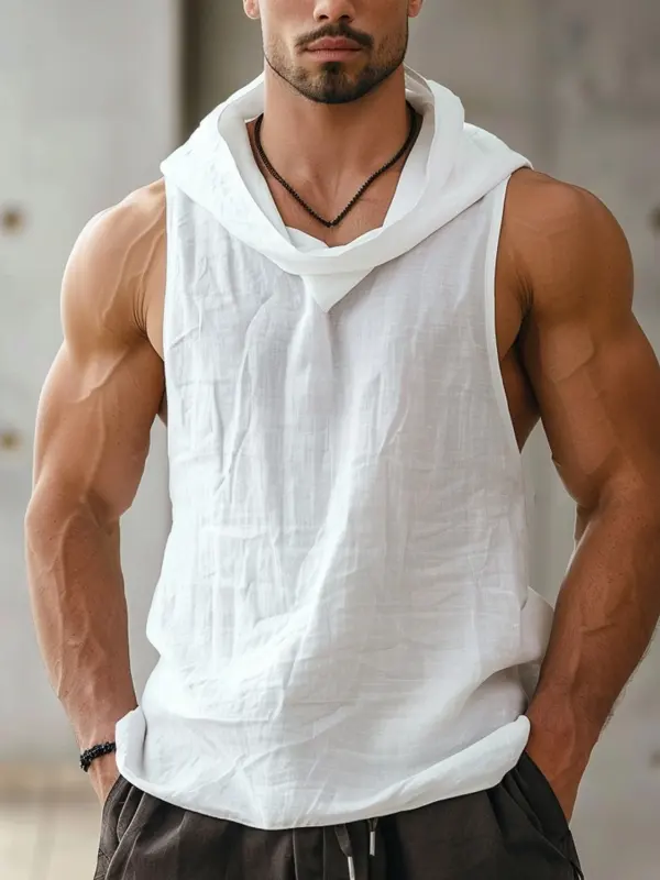 Men's Linen Breathable Hooded Sleeveless Shirt - Wantbright.com 