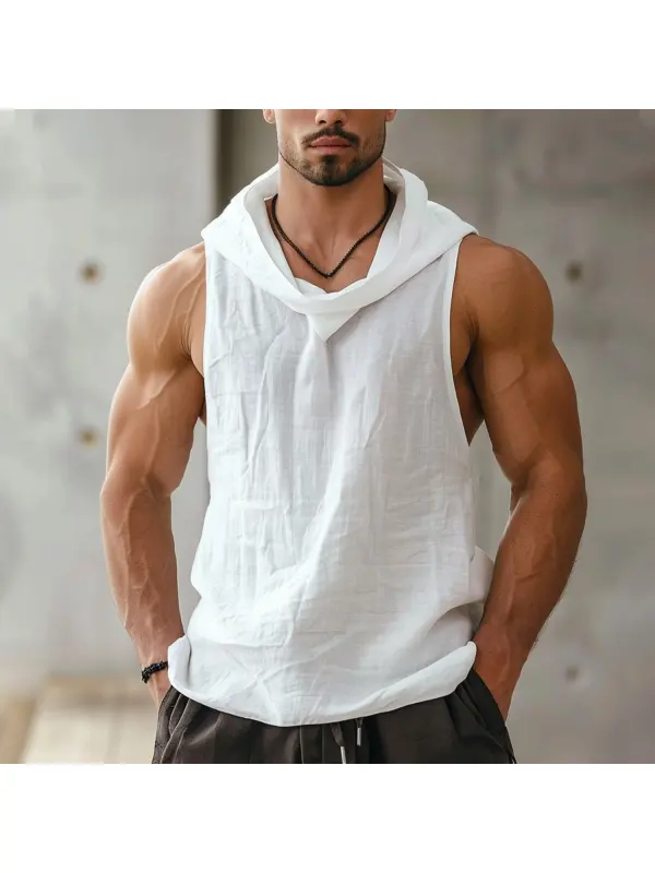 Men's Linen Breathable Hooded Sleeveless Shirt - Anrider.com 