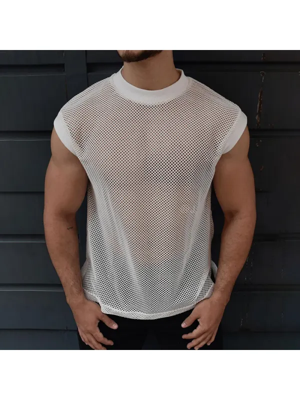 Men's See-through Mesh Sleeveless Tank Top - Aptkoi.com 