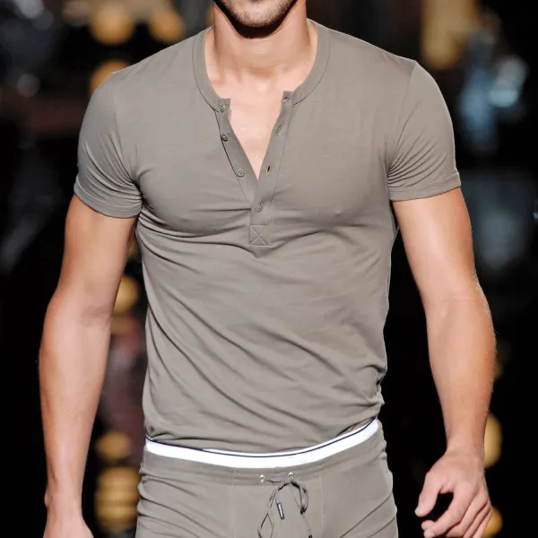 Men's Casual Button Base T-shirt - Mobilittle.com 