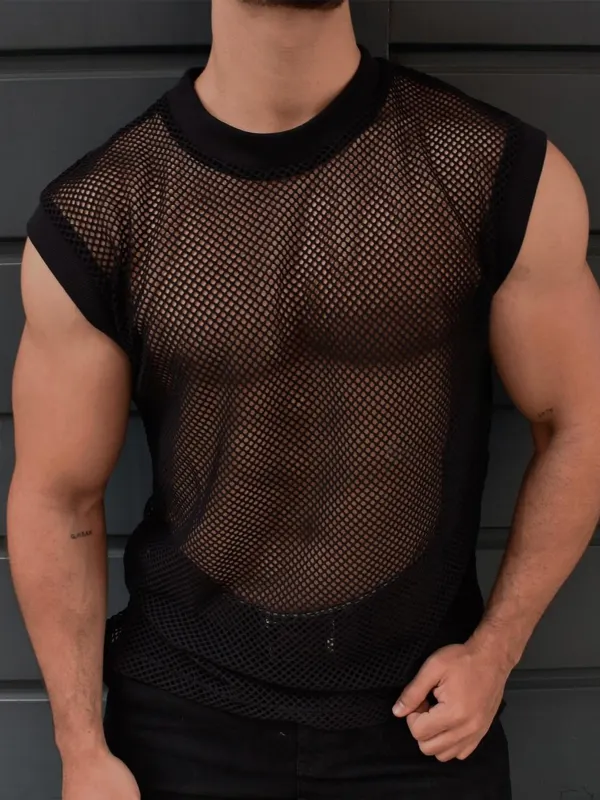 Men's See-through Mesh Casual Sleeveless Tank Top - Sunshinenice.com 