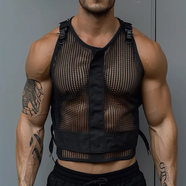 Men's See-through Mesh Personalized Gym Sleeveless Tank - Mobilittle.com 