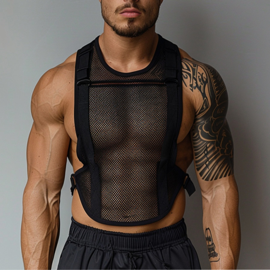 

Men's Spring And Summer See-through Mesh Gym Sleeveless Tank Top