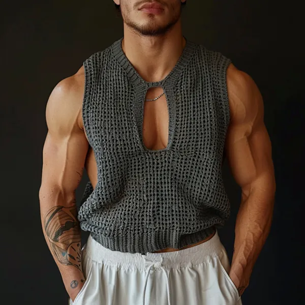 Men's Spring And Summer Holiday Personalized Knitted Sleeveless Tank Top - Fineyoyo.com 