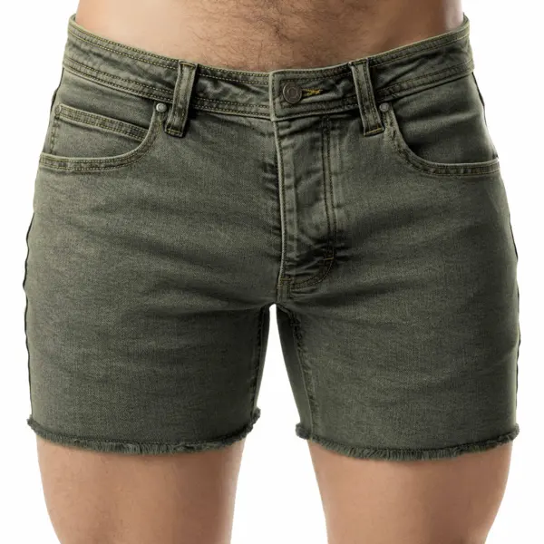 Men's Yellow Olive Green Denim Sexy Short Shorts - Villagenice.com 