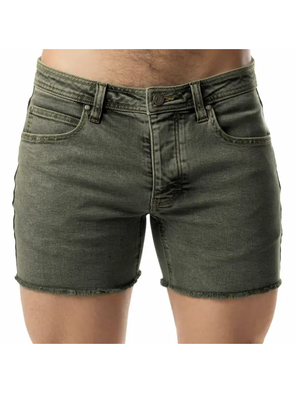 Men's Yellow Olive Green Denim Sexy Short Shorts - Timetomy.com 