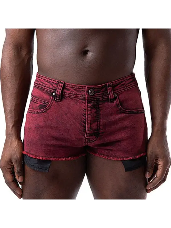 Men's Red Denim Sexy Shorts - Timetomy.com 